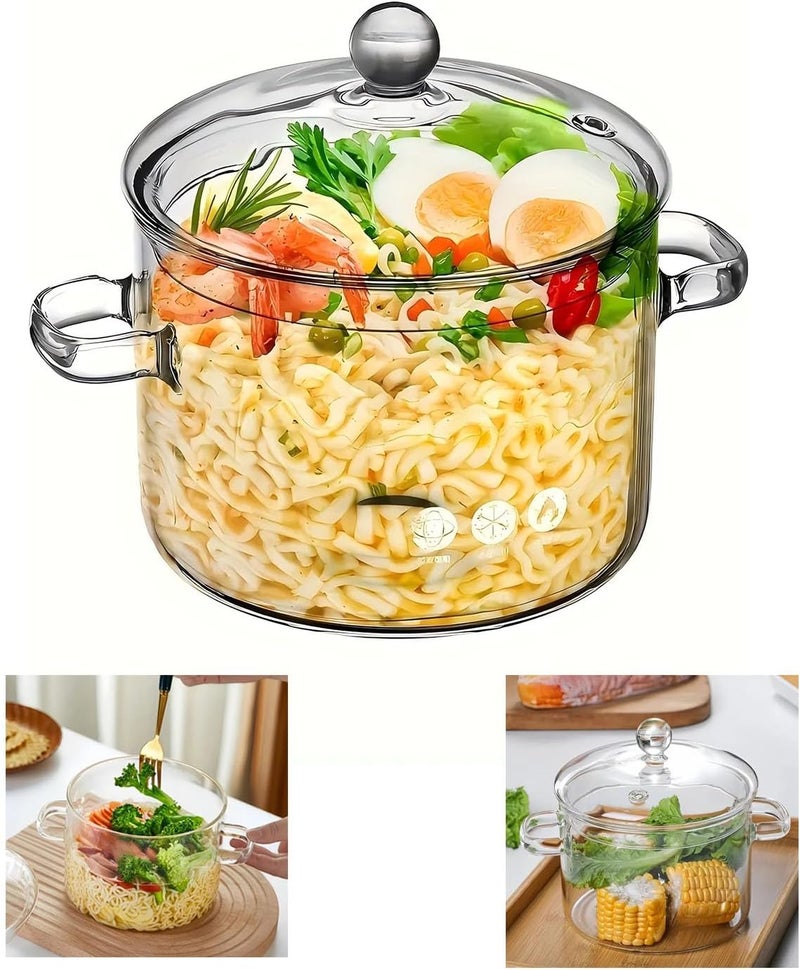 yvsay قدر زجاجي مع غطاء، وعاء طهي سعة 64 أونصة مع غطاء ومقبض، قدر شفاف مع غطاء، أواني طهي زجاجية عالية البورسليكات (64 أونصة/1900 مل)  - Image 1